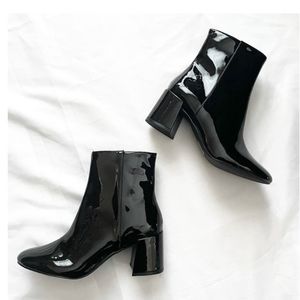 UO Black Patent Kaya Femme Booties